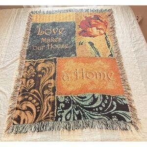 Y2K 90's Vintage "Love Makes A Home"  Tapestry Throw Blanket 100% Cotton 52x42